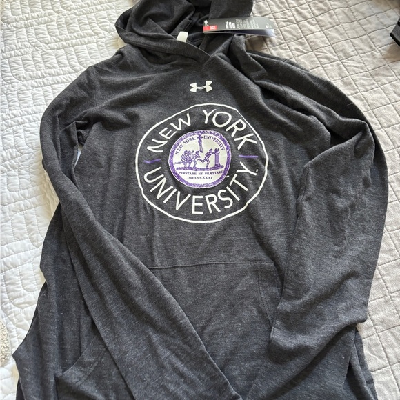 Under Armour women’s xs Gray Hooded tee NYU NWT - Picture 1 of 7